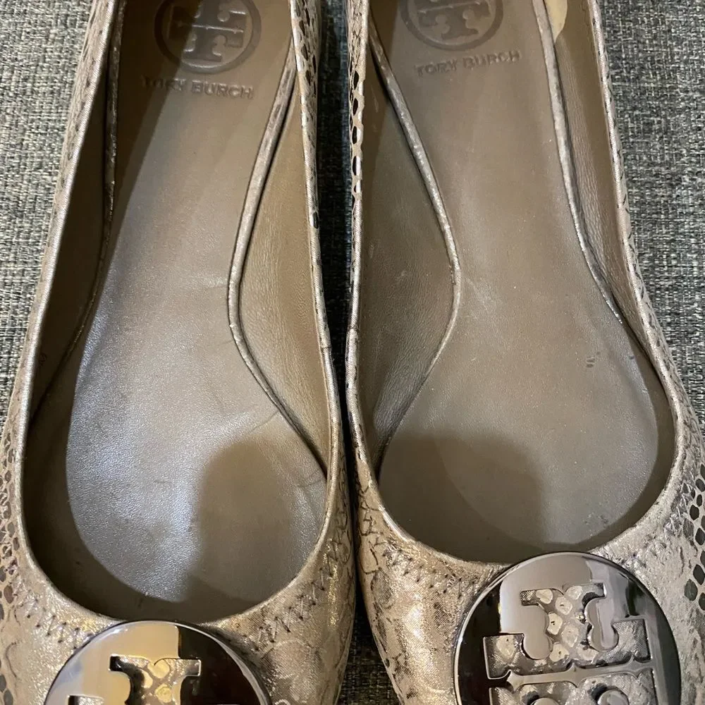Tory Burch Reva Ballets Metallic Cobra Women Size 7.5